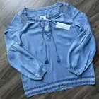 Southern Tide Women's Size Small Brinkley Chambray Boho Denim Tassel Peasant Top