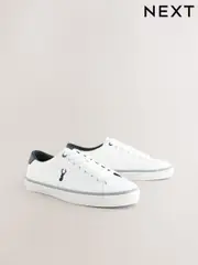 White Canvas Stag Trainers (AK8366) | $55