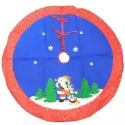 Blue Felt Christmas Tree Skirt With Santa Clause Penguin & Presents Red Border