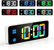 OQIMAX Digital Alarm Clock,LED Desk Clock with 7 Colours and Adjustable Brightness,Dynamic RGB Colour Changing Clock,LED Clock with Snooze,3 Volumes,USB Charging Ports,12/24 Hours,Date