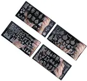 LALAFINA 4pcs Christmas Nail Art Stamping Plates Templates DIY Nail Stencils Kits