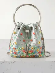[Jimmy Choo] Jimmy Choo - Bon Bon Embellished Satin Bucket Bag - Light green - One size One size Green