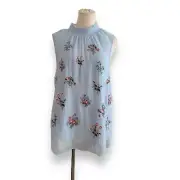 Sundance Light Blue Floral Embroidered Sleeveless Top Size S