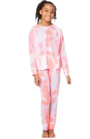 Justice Girls Pajamas Peach 12/14 2 Piece Set Tie Dye Top Pants Weekender Logo