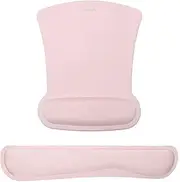 MOSISO Wrist Rest Support for Mouse Pad & Keyboard Set, Ergonomic Mousepad Non-Slip Base Home/Office Pain Relief & Easy Typing Cushion with Neoprene Cloth & Raised Memory Foam, Pink