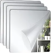 4-Pack 8x8 Self-Adhesive Acrylic Mirror Tiles - Non-Glass Wall Mirrors for Bathroom, Bedroom & Home Decor