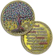 Colorful Tree of Life 7 Year Sobriety Coin, Serenity Prayer AA Chips and Medallion | Seven Year Recovery Anniversary Token, Sobriety Gifts for Men and Women - Alcoholics Anonymous Gift