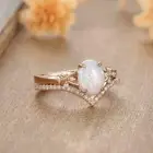 1.50Ct Oval Cut Opal & Diamond Engagement Bridal Ring Set 14K Rose Gold Finish