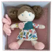 Plush Jolijou Doll w/ Teddy Bear Demoiselle Corail Paris France Brunette