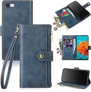 Antsturdy for iPhone 6 Plus / 6s Plus 5.5" Wallet Case,PU Leather Folio Flip Protective Cover with Wrist Strap [RFID Blocking] [Zipper Poket] Credit Card Holder [Kickstand Function] Men Women Blue