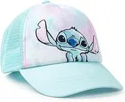 [Disney] Lilo & Stitch Girls Adjustable Baseball Cap in Light Blue | Casual Wear Hat with Stitch Graphic | Stitch Merch | Mesh Rear Sun Protection | Curved Peak Cap Character Accessory for Kids, Blue