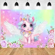 Unicorn Birthday Decorations Backdrop for Girls Party 5x3ft Pastel Rainbow Glitter Stars Dots Happy Birthday Banner Photo Booth Props 276