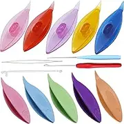 14pcs Tatting Shuttle Kit, 10pcs Colorful Plastic Waving Shuttles 1 Beading Needles 3 Crochet Hooks for Lace DIY Hand Lacemaking Craft Tool