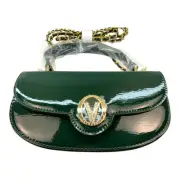 Valentino Orlandi Vegan Patent Leather Forest Green Crossbody Bag w/ Handle NWT