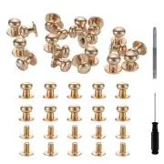 30 Pcs Round Head Button Studs 7mm Leather Punch Screwdriver, Gold