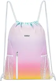 WANDF Drawstring Backpack Sports Gym Sackpack with Mesh Pockets Water Resistant String Bag for Women Men Children