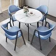 Snaweo Small Conference Room Negotiation Table Sets, Office Reception Room Club Table, Coffee Table and Chair Set with 4 High Back PU Leather Chairs, for Home Kitchen Office(Blue)