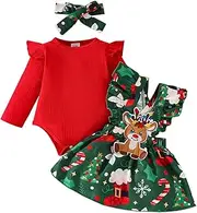 [Generic] Baby Girl Red Top Dress Bow Dress Headband Set Infant Bundle Set Girl (Green, 3-6 Months)