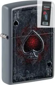 Zippo 08440 Ace of Spades Flat Grey Lighter + FLINT PACK