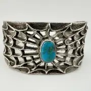 Santo Domingo Pueblo Spider Web Sterling Silver Bracelet Native American Made