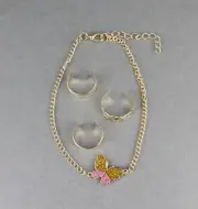 Gold butterfly anklet toe ring 4-pc set adjustable ankle bracelet sparkly