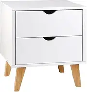 [Artiss] Bedside Table White Side Tables Storage Small Narrow Desk Chest of Drawers, with 2 Drawer and Wooden Legs, Bedroom Home Furniture Tallboy Lamp Stand Nightstand Cabinet in 51cm Height