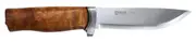 Helle GT - 123mm H3LS Triple Laminated Stainless Steel Knife (Curly Birch, Leather & Aluminum Guard with Dark Brown Leather Sheath)