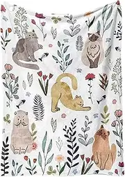 Cat Blanket Cute Printing Cat Throw Blanket Flannel Cosy Blanket for Cat Lovers Gift Cat Fleece Blanket Fluffy Blanket Decoration for Bedroom Living Rooms Office 130x150cm-
