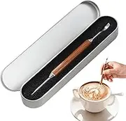 Latte Art Pen,-Ended Espresso Art Pen Needle - Coffee Stencils Pen Tool with Wooden Handle for Cappuccino Latte Espresso Decorating