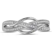 14kt White Gold Round Diamond Woven Strand Band Ring 1/10 Cttw