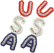 [DEARMAMY] Beaded American Earrings Vintage Style Independence Day Dangle Earrings Women's Fashion Jewelry