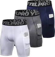 [SANANG] 3 Pieces/Set Men's Elastic Shorts Performance Sports Base Layer Cool Dry Tights Active Training Underwear Trousers with Pocket 1084