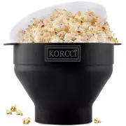 Korcci Microwaveable Silicone Popcorn Popper BPA Free Collapsible Black 1.5Qt