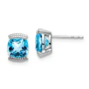 14k White Gold Blue Topaz Post Earrings