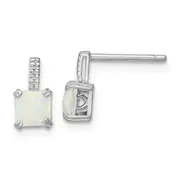 Sterling Silver Rhodium-Plated Square White Created Opal Post Earrings
