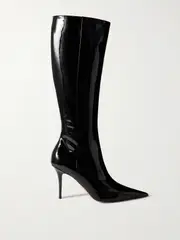 [Amina Muaddi] Amina Muaddi - Barbara Patent-leather Knee Boots - Black - IT35 IT 35 Black