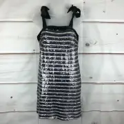 Aqua Dress Womens XS Sequin Striped Shift Velvet Tie Straps Mini Cocktail Short