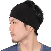 CHARM Mens Bandana Head Wrap - Womens Elastic Headband Japanese Long Hair Dreads Black