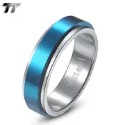Polished TT Two-Tone Blue Stainless Steel 6mm Spinner Wedding Band Ring (R220)
