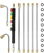 Eacam Pressure Washer Extension Wand, Power Washer Lance with Spray Nozzle Tips, 60°, 90° Curved Rod, 1/4’’Quick Connect, Replacement for Anti-Leaked Ring 4000 PSI
