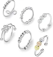 [Fantasyon] Aoen Anxiety Ring for Women Men - Retro Adjustable Fidget Rings with Beads, Anxiety Stress Reliever Spinner Bead Rings with Jewellery Box