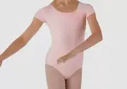 $50 Bloch Kids Girls Pink Short Sleeve Scoop Neck Essential Leotard Size 2-4