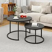 VERFARM Round Nesting Coffee Table Modern Furniture Nesting Side Set of 2 Stacking Side Tea Table End Table for Living Room Balcony Office with Sturdy Metal Frame, Easy Assembly, Grey
