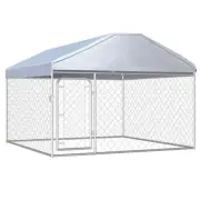 [EU Direct] vidaXL Outdoor Dog Kennel 144493 Puppy Heavy Duty Cage Galvanized Steel Frame Fence Playpen Exercise Pen Chi