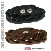 Fashion New Mens Womens Weaved Real Leather Buttoned Wristband Made In UK