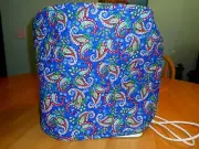 Quilted mixer cover reversible, blue, red, green paisley print/yellow & blue