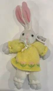 White Knit Bunny Rabbit Stuffed Plush Soft Craft Cornerstone Creations 7” Yellow