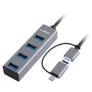 mbeat MB-CU3H-4G 4-Port USB 3.0 Hub with 2-in-1 USB 3.0 & USB-C Converter Space Grey