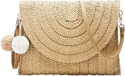 [JEEHAN] Straw Shoulder Bag for Women Straw Clutch Purse Fashion Ladies Crossbody Bags Summer Beach Woven Envelope Bag