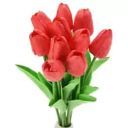 10pcs Tulips Artificial Flowers, Fake Tulip Stems Real Touch (Bright Red)